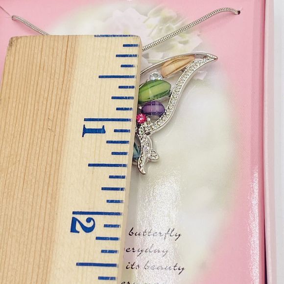 Colorful Butterfly Pendant with Rhinestones Necklace Multicolor New In Box - Picture 4 of 4